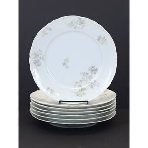 Antique JP Limoges Dinner Plate Lavender Floral Shabby Replacement 9.5" 7pc EUC